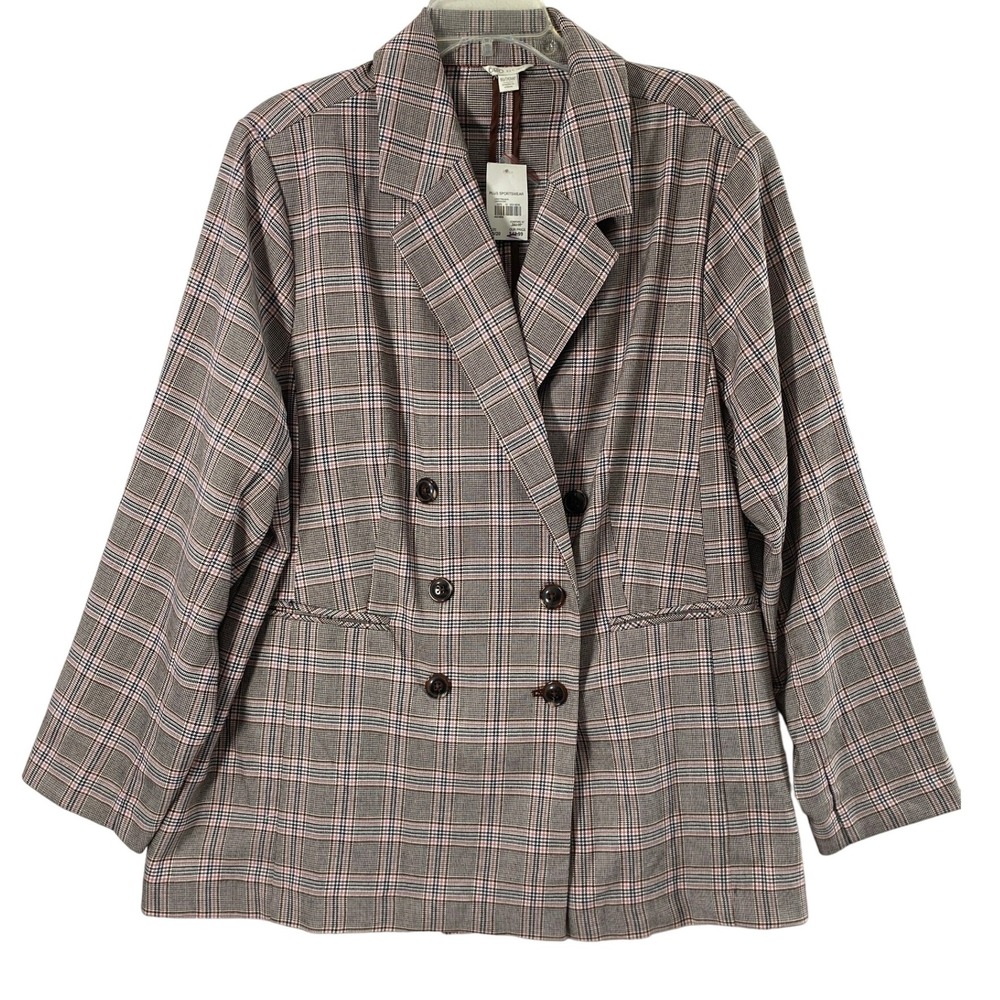 Cato Plus Womens 18/20W Plaid Double Breasted Blazer Jacket Academia Business‎